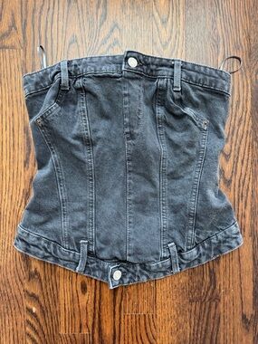 ☮️☮️  ZARA Women’s Black Denim Corset-Style Jeans Top